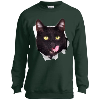 Black Cat Licking Youth Crewneck Sweatshirt