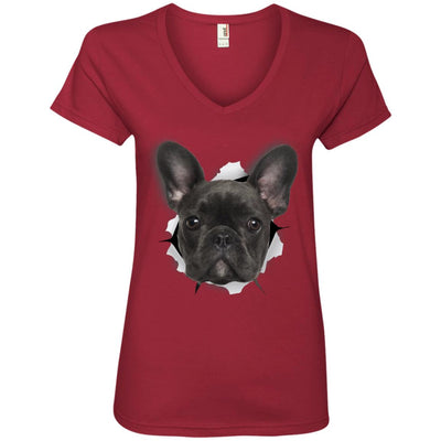 Black Frenchie Ladies' V-Neck T-Shirt