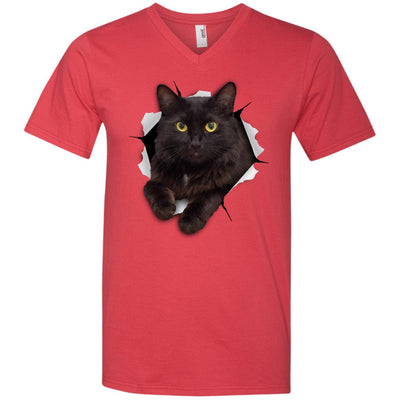 Black Cat Men's Printed V-Neck T-Shirt