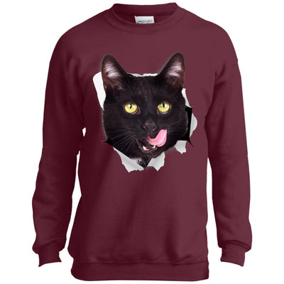 Black Cat Licking Youth Crewneck Sweatshirt