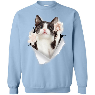 Black & White Reaching Cat Crewneck Pullover Sweatshirt