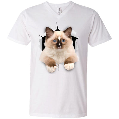 Brown Ragdoll Cat Men's Printed V-Neck T-Shirt