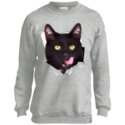 Black Cat Licking Youth Crewneck Sweatshirt