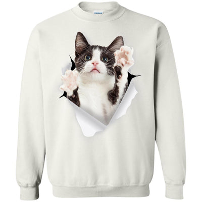 Black & White Reaching Cat Crewneck Pullover Sweatshirt