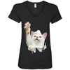 White Cat Reaching Ladies' V-Neck T-Shirt