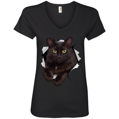 Black Cat Ladies' V-Neck T-Shirt