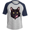 Black Cat Licking Colorblock Raglan Jersey T-Shirt