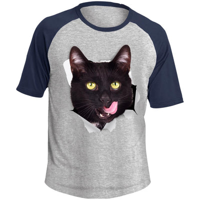 Black Cat Licking Colorblock Raglan Jersey T-Shirt