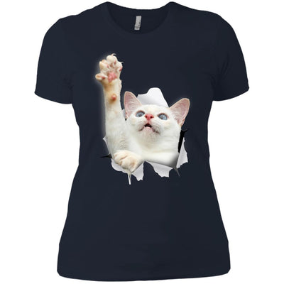White Cat Reaching Ladies' T-Shirt
