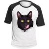 Black Cat Licking Colorblock Raglan Jersey T-Shirt