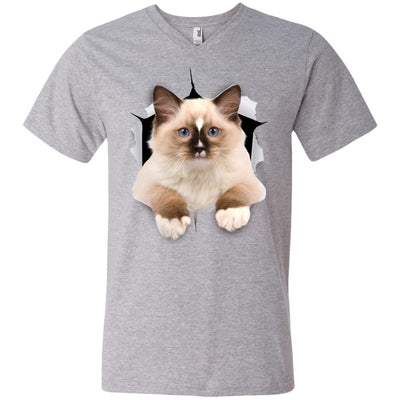 Brown Ragdoll Cat Men's Printed V-Neck T-Shirt