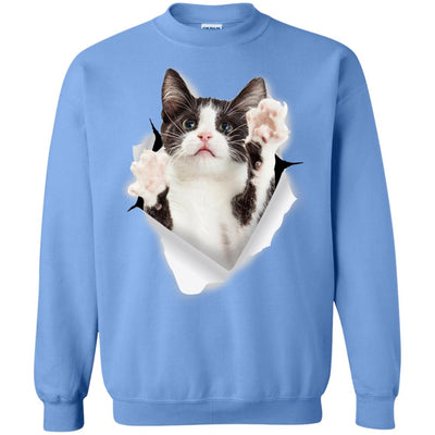 Black & White Reaching Cat Crewneck Pullover Sweatshirt