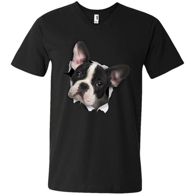 Black & White Frenchie Men's Printed V-Neck T-Shirt