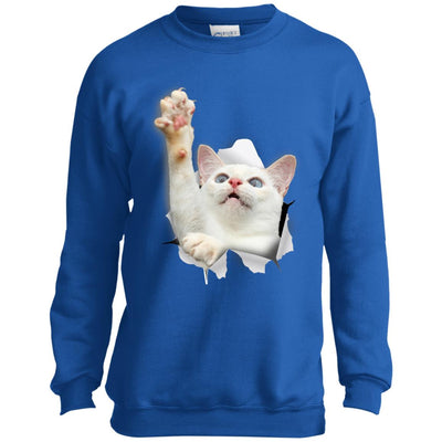 White Cat Reaching Youth Crewneck Sweatshirt