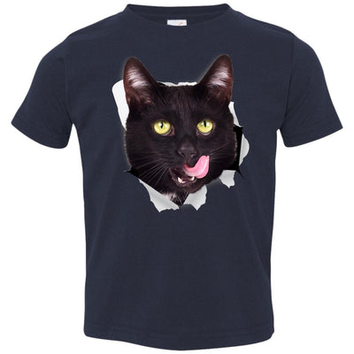 Black Cat Licking Toddler Jersey T-Shirt