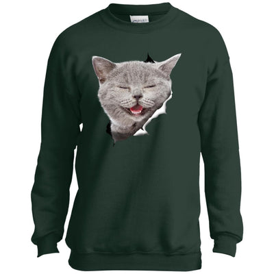 Grey Cat Laughing Youth Crewneck Sweatshirt