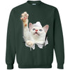 White Cat Reaching Crewneck Pullover Sweatshirt