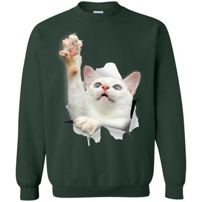 White Cat Reaching Crewneck Pullover Sweatshirt