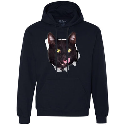Black Cat Licking Heavyweight Pullover Fleece Hoodie