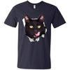 Black Cat Licking Men's Printed V-Neck T-Shirt