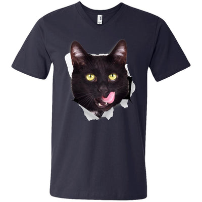Black Cat Licking Men's Printed V-Neck T-Shirt
