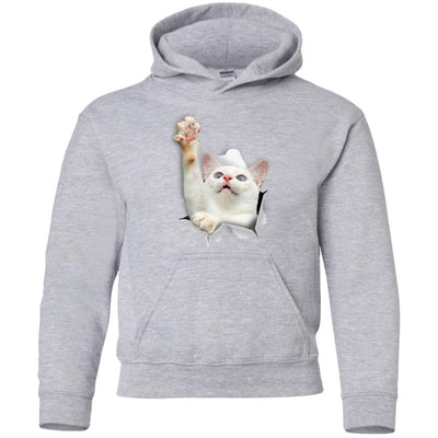 White Cat Reaching Youth Pullover Hoodie
