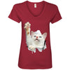 White Cat Reaching Ladies' V-Neck T-Shirt