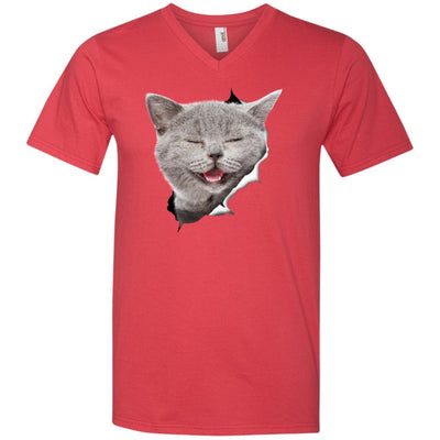 Grey Cat Laughing Men's Printed V-Neck T-Shirt