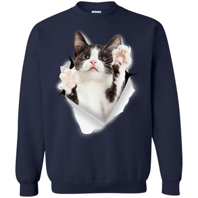 Black & White Reaching Cat Crewneck Pullover Sweatshirt