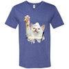 White Cat Reaching Men's Printed V-Neck T-Shirt