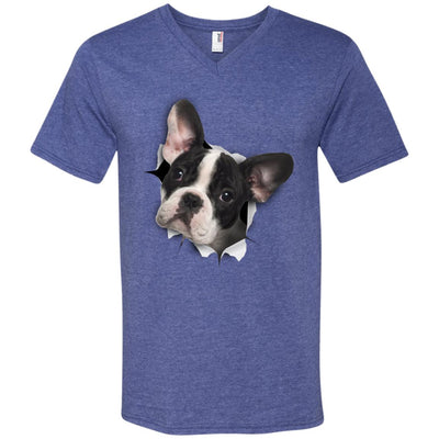 Black & White Frenchie Men's Printed V-Neck T-Shirt