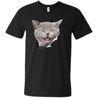 Grey Cat Laughing Men's Printed V-Neck T-Shirt