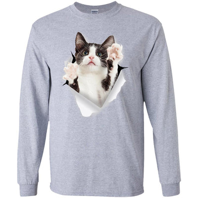 Black & White Reaching Cat Long Sleeve Ultra Cotton T-Shirt