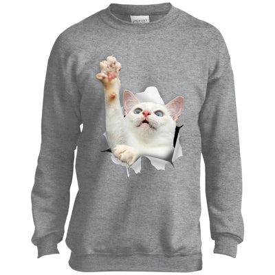 White Cat Reaching Youth Crewneck Sweatshirt