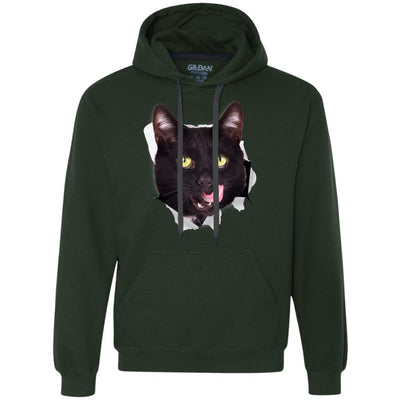 Black Cat Licking Heavyweight Pullover Fleece Hoodie