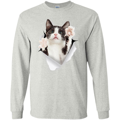 Black & White Reaching Cat Long Sleeve Ultra Cotton T-Shirt
