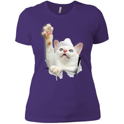 White Cat Reaching Ladies' T-Shirt