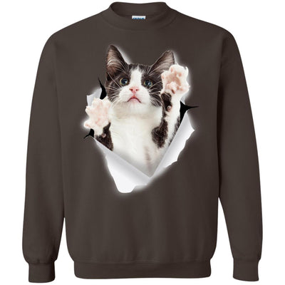 Black & White Reaching Cat Crewneck Pullover Sweatshirt
