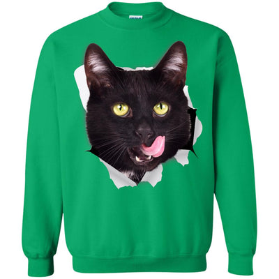 Black Cat Licking Crewneck Pullover Sweatshirt