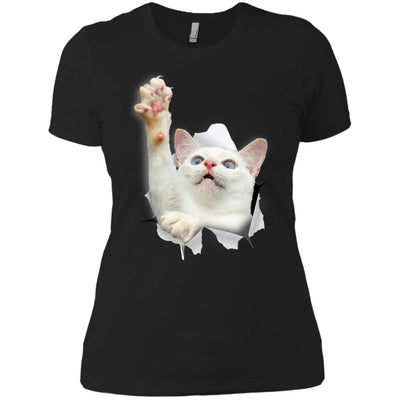 White Cat Reaching Ladies' T-Shirt