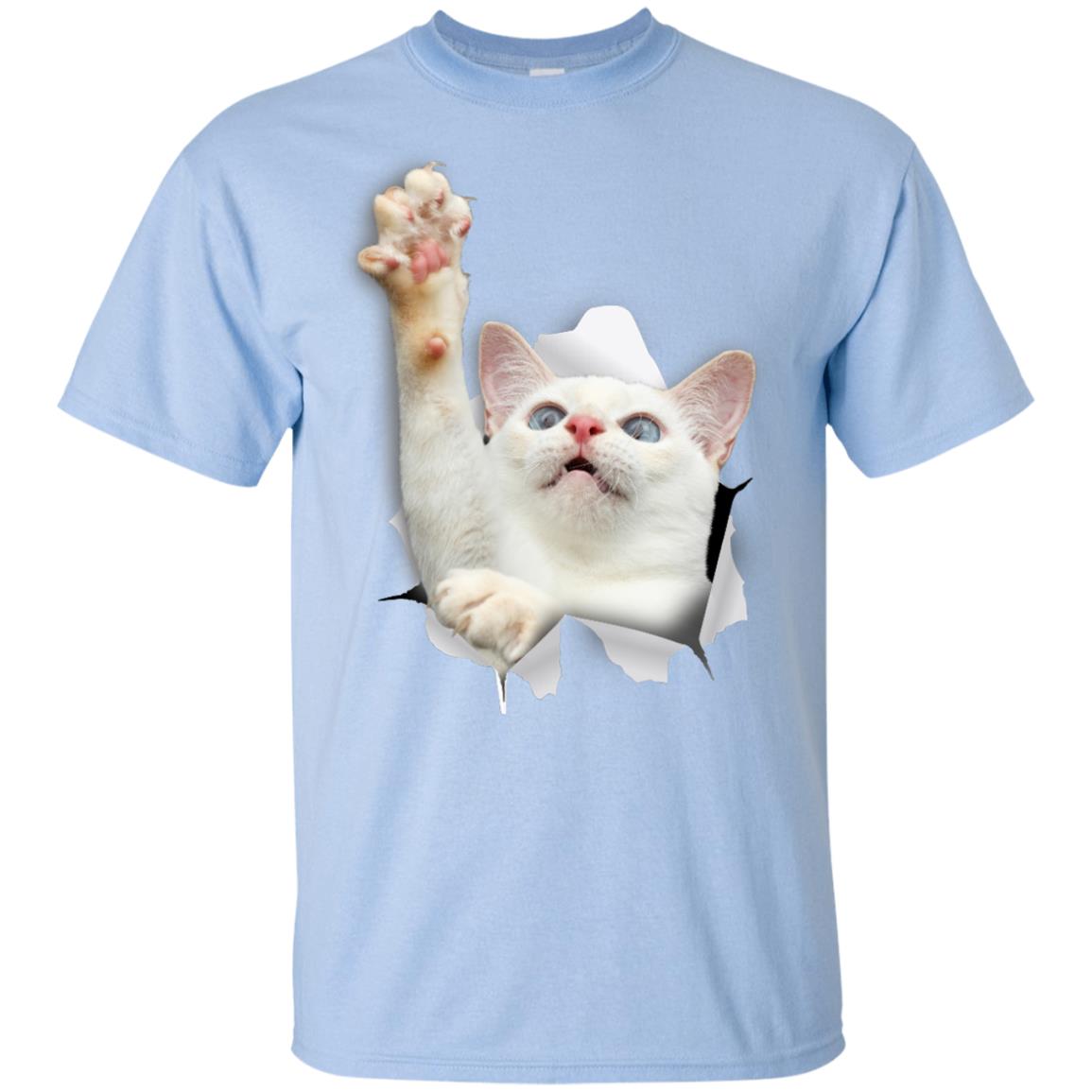 White Cat Reaching Youth Cotton T-Shirt