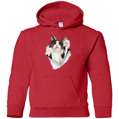 Black & White Reaching Cat Youth Pullover Hoodie