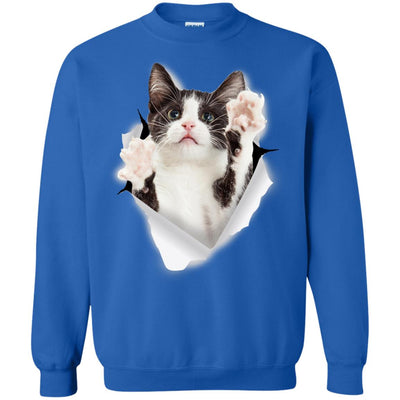 Black & White Reaching Cat Crewneck Pullover Sweatshirt