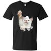 White Cat Reaching Men's Printed V-Neck T-Shirt