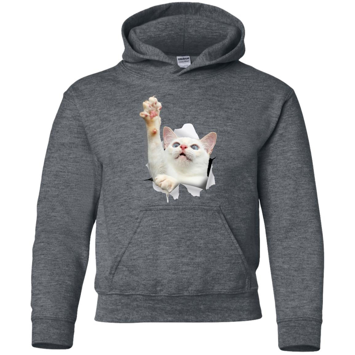 White Cat Reaching Youth Pullover Hoodie