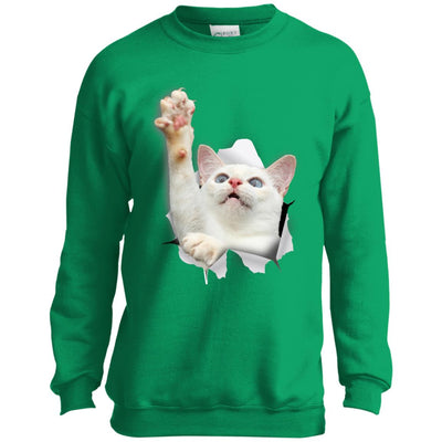 White Cat Reaching Youth Crewneck Sweatshirt