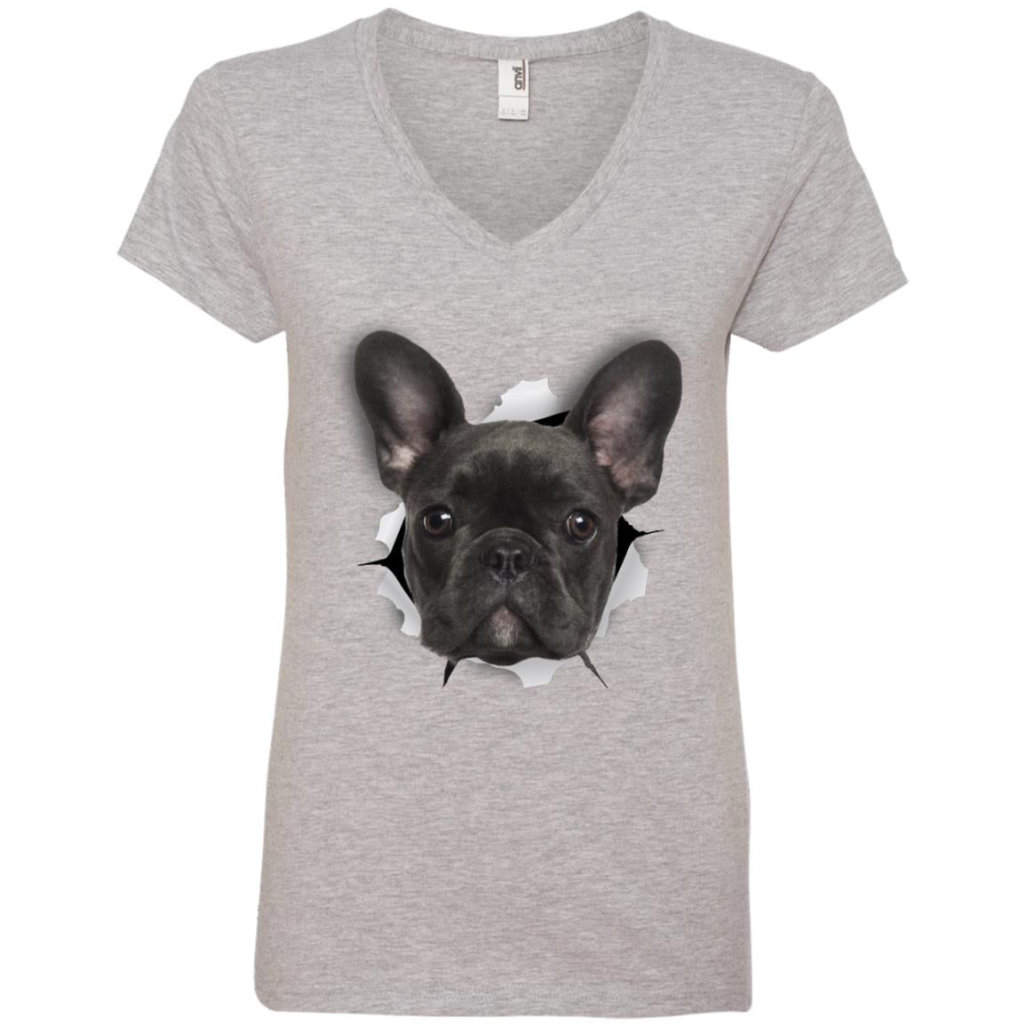 Black Frenchie Ladies' V-Neck T-Shirt