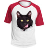Black Cat Licking Colorblock Raglan Jersey T-Shirt