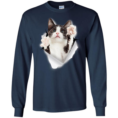 Black & White Reaching Cat Long Sleeve Ultra Cotton T-Shirt
