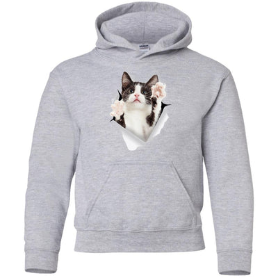 Black & White Reaching Cat Youth Pullover Hoodie